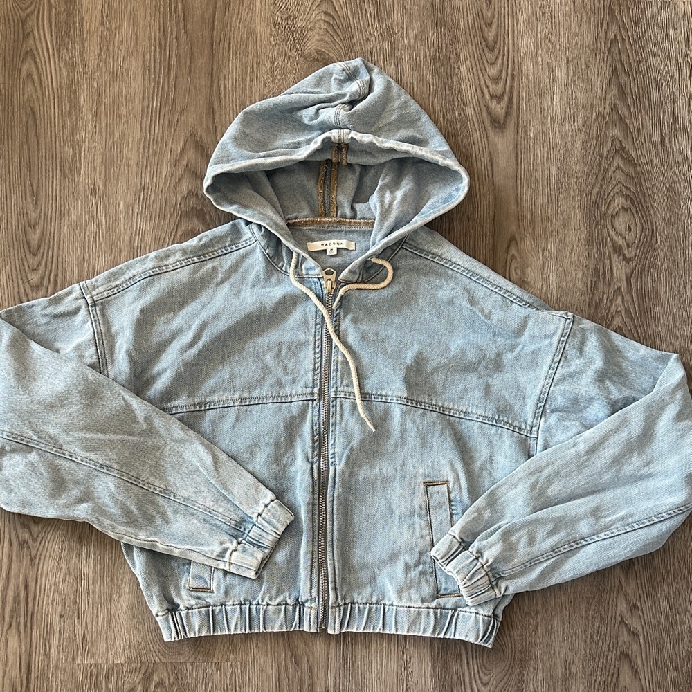 PacSun Denim Cropped Hooded Jacket